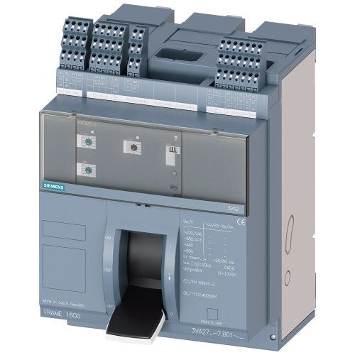 fixed-mounted molded case circuit breaker w. handle frame 1600; 4AUX and trip alarm switch S24; Icu H Icu=85kA @ 415V, 3-pole ETU320, LI, In=1600...