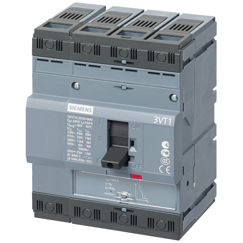 circuit breaker 3VT1 standard breaking capacity Icu=25kA, 415V AC 4-pole, line protection trip unit
