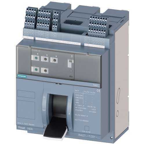 fixed-mounted molded case circuit breaker w. handle frame 1600; 4AUX and trip alarm switch S24; Icu M Icu=55kA @ 415V, 3-pole ETU350, LSI, In=160...