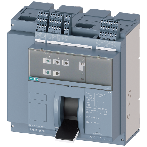 fixed-mounted molded case circuit breaker w. handle frame 1600; 4AUX and trip alarm switch S24; Icu M Icu=55kA @ 415V, 4-pole, left ETU350, LSI, ...