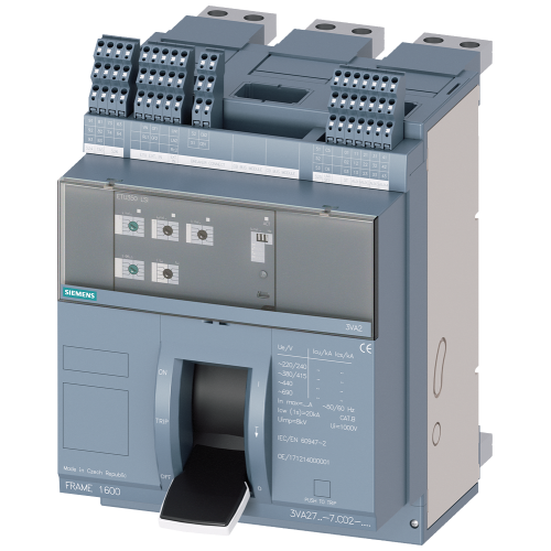 fixed-mounted molded case circuit breaker w. handle frame 1600; 4AUX and trip alarm switch S24; Icu M Icu=55kA @ 415V, 3-pole ETU350, LSI, In=800...