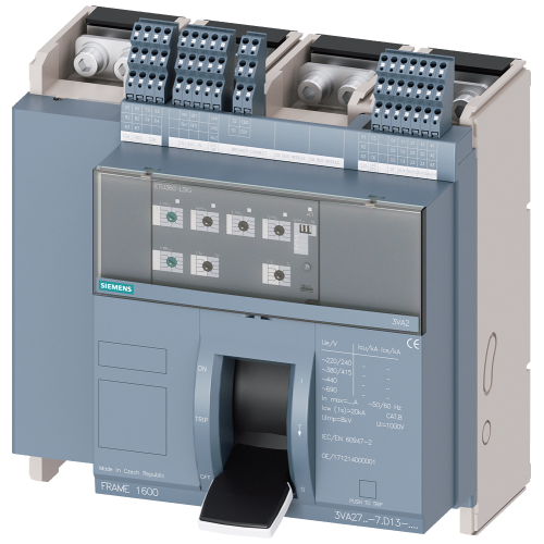 fixed-mounted molded case circuit breaker w. handle frame 1600; 4AUX and trip alarm switch S24; Icu M Icu=55kA @ 415V, 4-pole, right ETU360, LSIG...