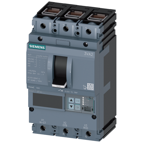 circuit breaker 3VA2 IEC Frame 160 breaking capacity class M Icu=55 kA @ 415 V 3-pole, motor protection ETU550M,  LSI, In=63 A overload protection ...