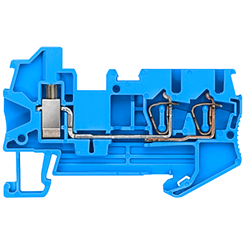 Hybrid through-type terminal, screw connection and 2x spring-loaded connection