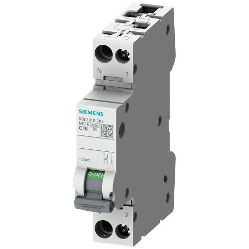 Miniature circuit breaker 230V 4.5kA, 1+N-pole/1MW, N on left C16