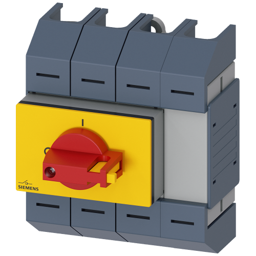 Switch disconnector 63A, size 02, 4-pole Front operating mechanism center Complete unit with direct operating mechanism red/yellow Box terminal