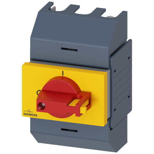 Switch disconnector 63A, size 01, 3-pole Front operating mechanism center Complete unit with direct operating mechanism red/yellow Box terminal