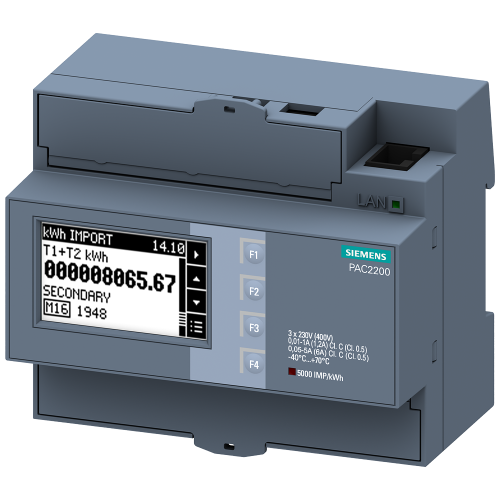SENTRON 7KM PAC2200 power monitoring device, 3-phase, 5 A, DIN rail, Modbus TCP, MID