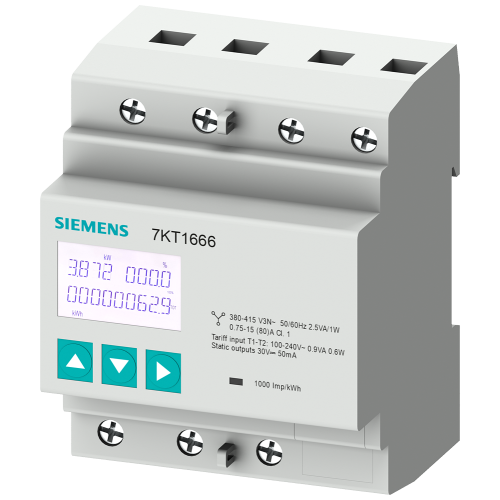 SENTRON 7KT PAC1600 energy meter, 3-phase, 80 A, DIN rail, Modbus RTU, MID