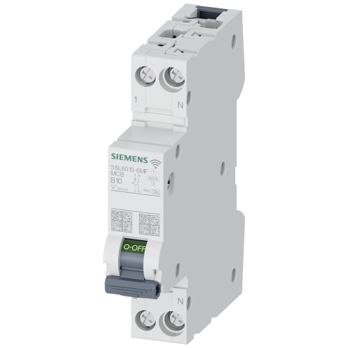 Miniature circuit breaker 5SL6 COM, measurement function, communication 230 V 6 kA, 1+N, B, 10 A