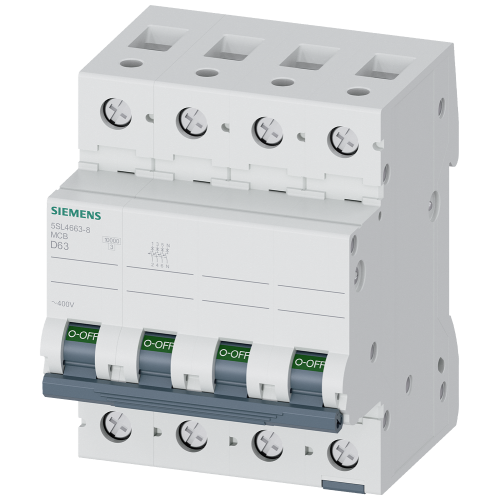 Miniature circuit breaker 400 V 10 kA, 3+N-pole, D, 63 A