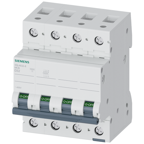 Miniature circuit breaker 400 V 10 kA, 3+N-pole, D, 32 A