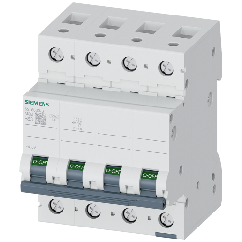 Miniature circuit breaker 400 V 6 kA, 3+N-pole, B, 63 A