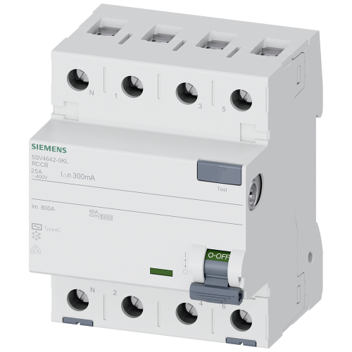 RCCB, 4-pole, type AC, In: 25 A, 300 mA, Un AC: 400 V, N left