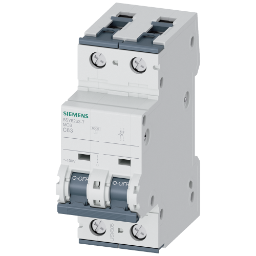 Miniature circuit breaker 400 V 6 kA, 2-pole, C, 63 A, D=70 mm