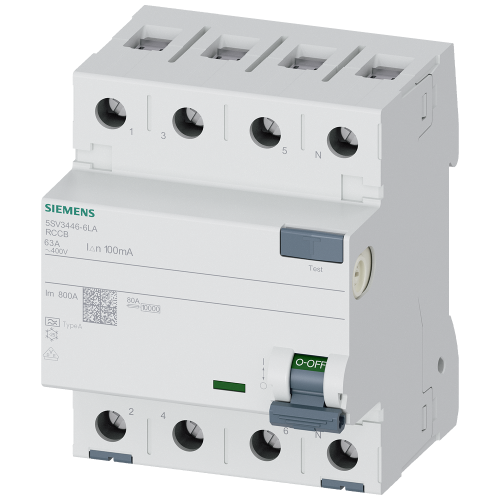 RCCB, 4-pole, type A, In: 63 A, 100 mA, Un AC: 400 V