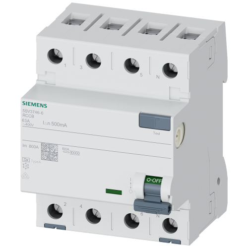 Residual current operated circuit breaker, 4-pole, type A, In: 63 A, 500 mA, Un AC: 400 V