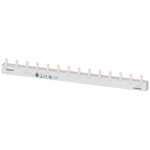 Pin busbar, 10 mm2, connection: 3P/N 7x MCB 2-pole finger-safe 14 MW