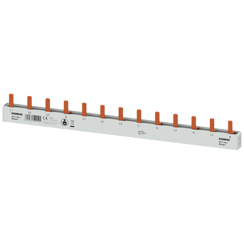 Pin busbar, 10 mm2, connection: 3P/N (RCCB N right) 1x RCCB 4-pole + 1x MCB
