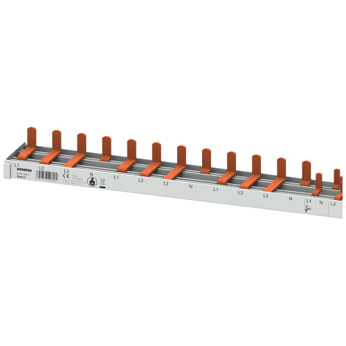 Compact pin busbar, 10 mm2, connection: 3P/N (RCCB N right) 1x RCCB 4-pole + 2x MCB