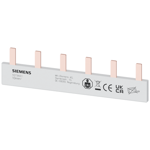 Pin busbar, 10 mm&sup2; connection: 6 x 1-phase safe to touch