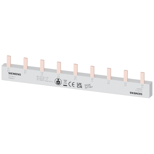 Pin busbar, 10 mm&sup2; connection: 3 x 3-phase safe to touch