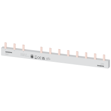 Pin busbar, 10 mm2 connection: 3-phase/N+8x phase touch-safe for 1F, 4-pole + 8 CB, 1-pole