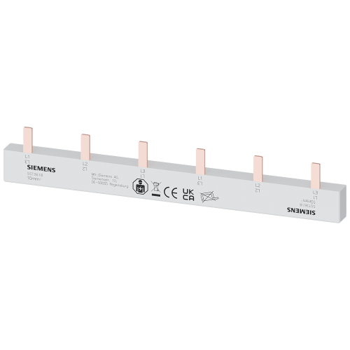 Pin busbar, 10 mm&sup2; connection: 2 x (3 x (1 x phase+AS/FC)) safe to touch