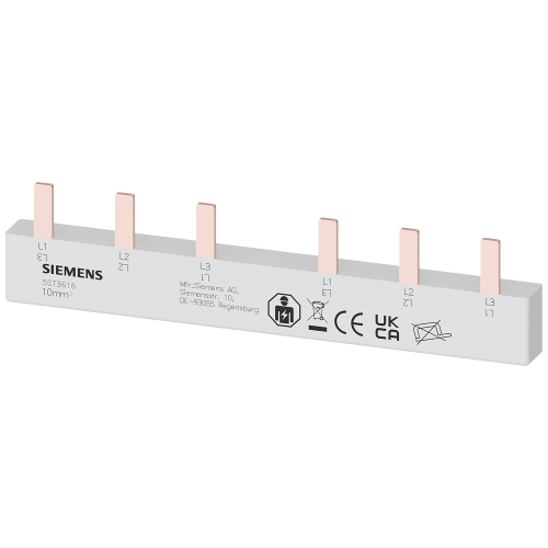 Pin busbar, 10 mm&sup2; connection: 2 x (3-phase+AS/FC) safe to touch