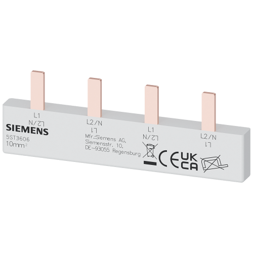 Pin busbar, 10 mm&sup2; connection: 2 x 2-phase safe to touch