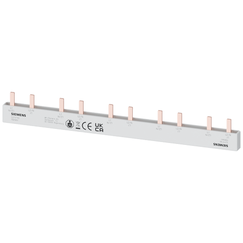 Pin busbar touch-safe, 10 mm2 2-phase+AUX, 214 mm long can be cut with end caps