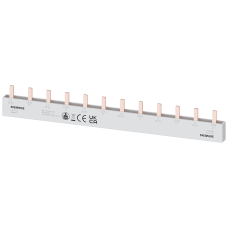 Pin busbar touch-safe, 16 mm2 2-phase, 214 mm long can be cut, with end caps