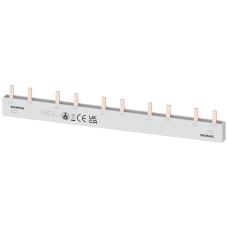 Pin busbar touch-safe, 16 mm2 2-phase+AUX, 214 mm long can be cut, with end caps