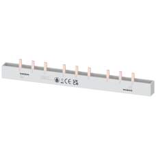 Pin busbar touch-safe, 16 mm2 3-phase+AUX, 214 mm long can be cut, with end caps