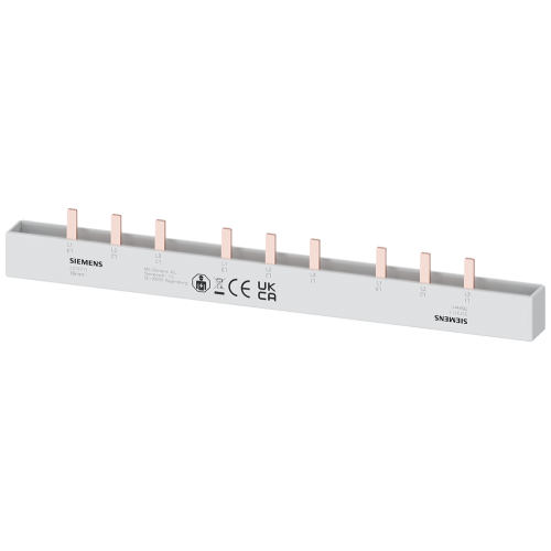 Pin busbar touch-safe, 16 mm2 3-phase+AUX, 214 mm long can be cut, with end caps