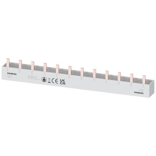Pin busbar touch-safe, 16 mm2 4-phase, 214 mm long can be cut, with end caps