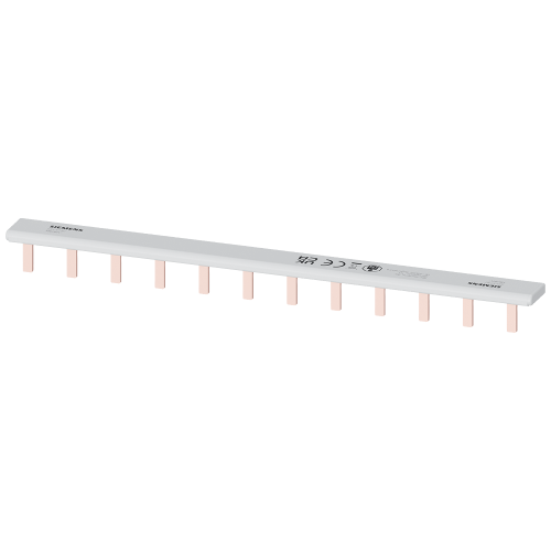 Pin busbar touch-safe, 10 mm2 1-phase, 214 mm long can be cut, with end caps