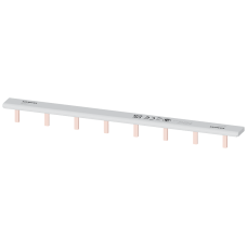 Pin busbar touch-safe, 10 mm2 1-phase+AUX 214 mm long can be cut, with end caps