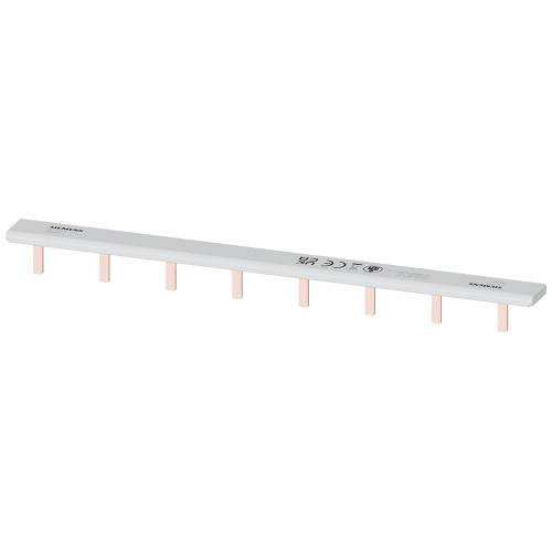 Pin busbar touch-safe, 10 mm2 1-phase+AUX 214 mm long can be cut, with end caps