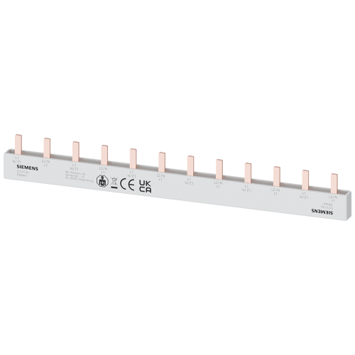 Pin busbar touch-safe, 10 mm2 2-phase, 214 mm long can be cut, with end caps