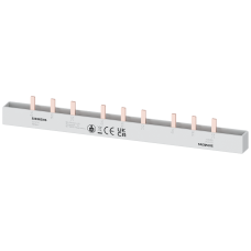 Pin busbar touch-safe, 10 mm2 3-phase+AUX, 214 mm long can be cut, with end caps