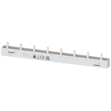 Pin busbar touch-safe, 10 mm2 3x 1-phase+AUX, 214 mm long can be cut, with end caps