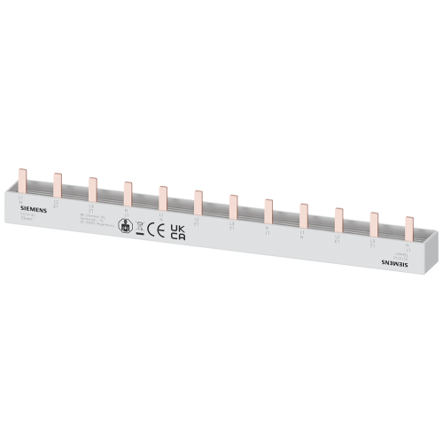 Pin busbar touch-safe, 10 mm2 4-phase, 214 mm long can be cut, with end caps