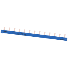 Pin busbar, 1-phase 10 mm&sup2;, 13 pins, insulation blue