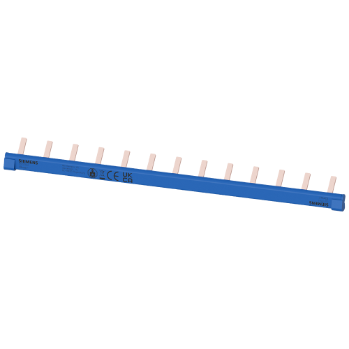 Pin busbar, 1-phase 10 mm&sup2;, 13 pins, insulation blue