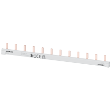 Pin busbar, 1-phase 10 mm2, 12 pins, Insulation gray can be cut, with end caps