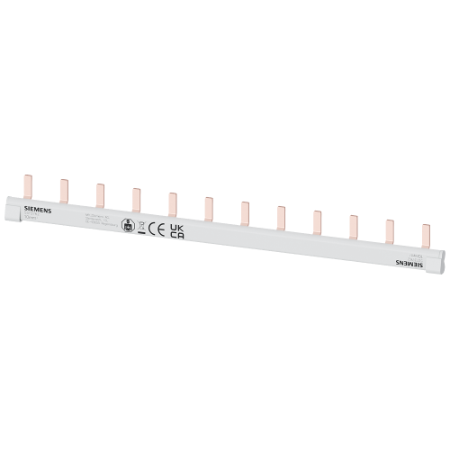 Pin busbar, 1-phase 10 mm2, 12 pins, Insulation gray can be cut, with end caps