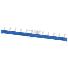 Pin busbar, 1-phase 10 mm2, 12 pins, Insulation blue can be cut, with end caps