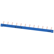 Pin busbar, 1-phase 10 mm2, 12 pins, Insulation blue can be cut, with end caps
