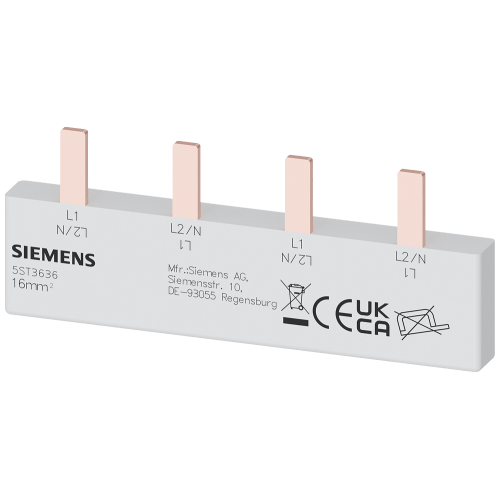 Pin busbar, 16 mm&sup2; connection: 2 x 2-phase safe to touch